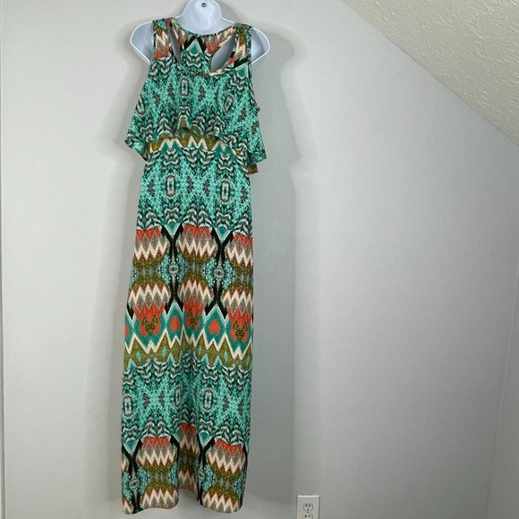 Altar'd State Dress M Aqua Coral Southwest Aztec Flowy Comfortable Maxi Long - Picture 12 of 13